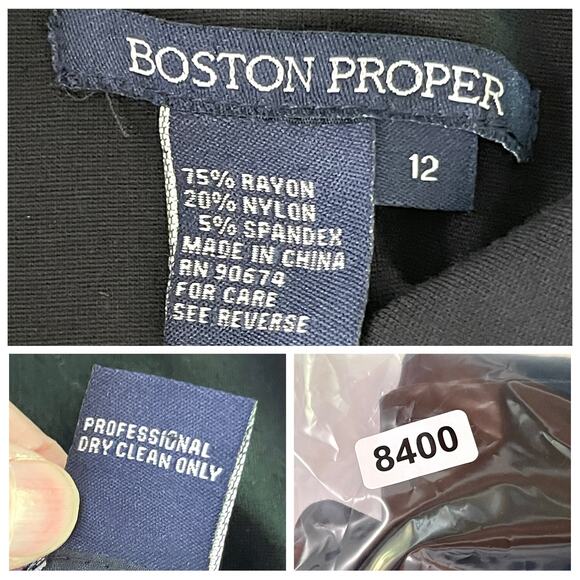 Boston Proper Scoop Neck Racerback Dress Sz 12 Black Sleeveless Bodycon Stretch - Picture 8 of 8